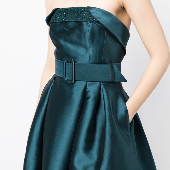 Sachin & Babi Ceri Deep Teal Beaded Belted Strapless Ball Gown Dress - Picture 3 of 13